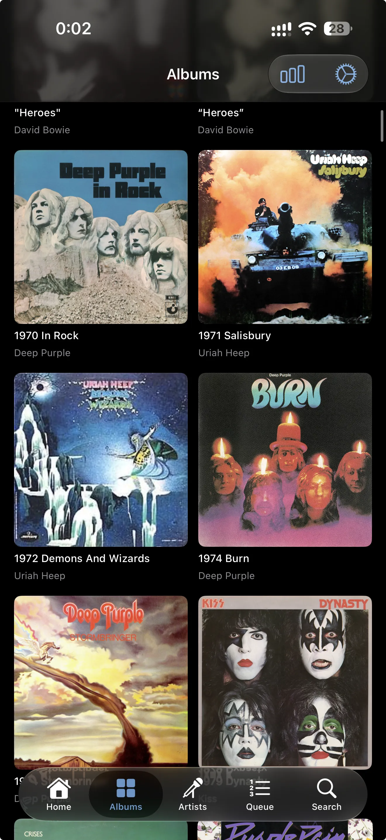 Album grid with records by Deep Purple, Uriah Heep and Kiss