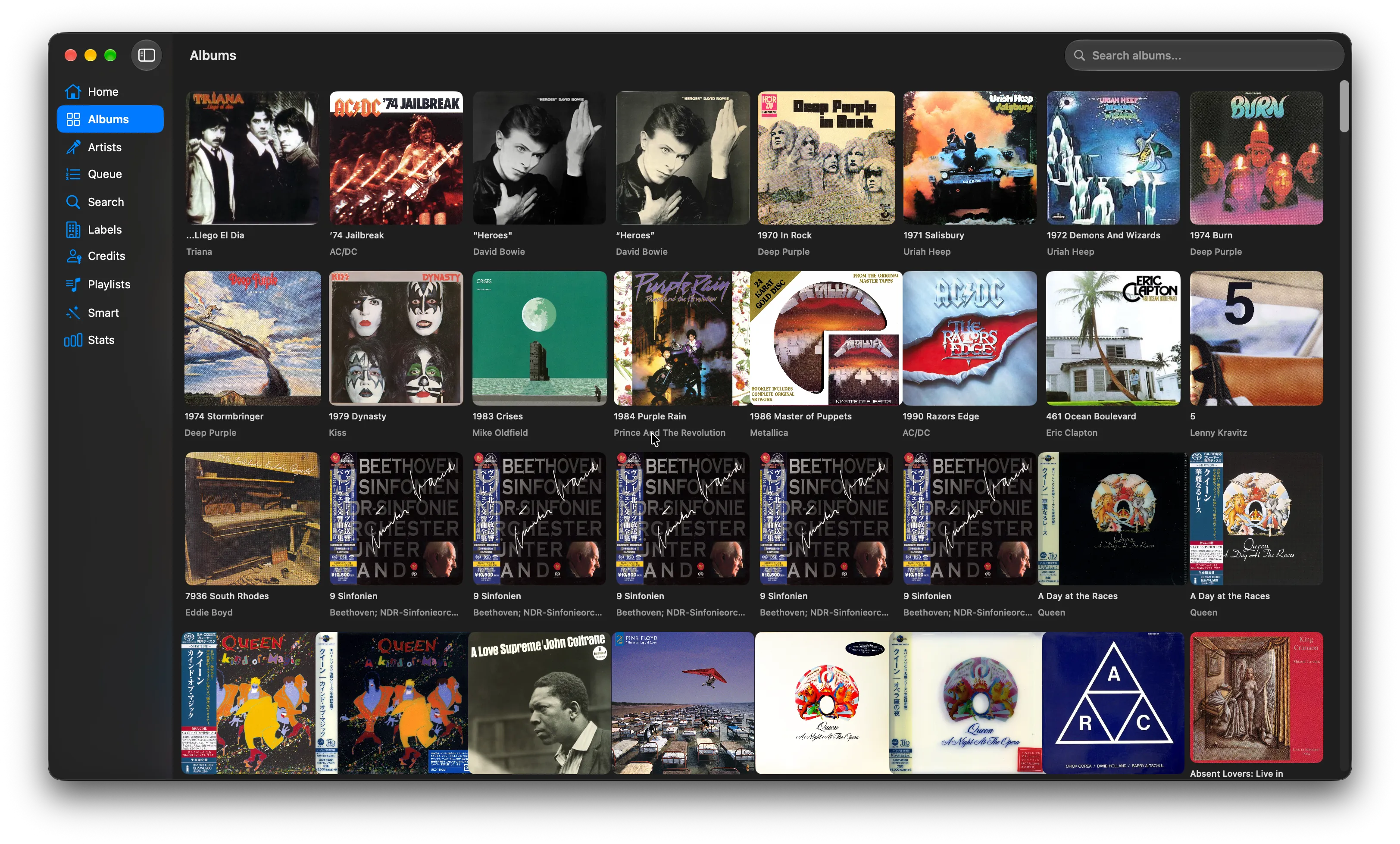 Zplayer for Mac: the album grid with the sidebar