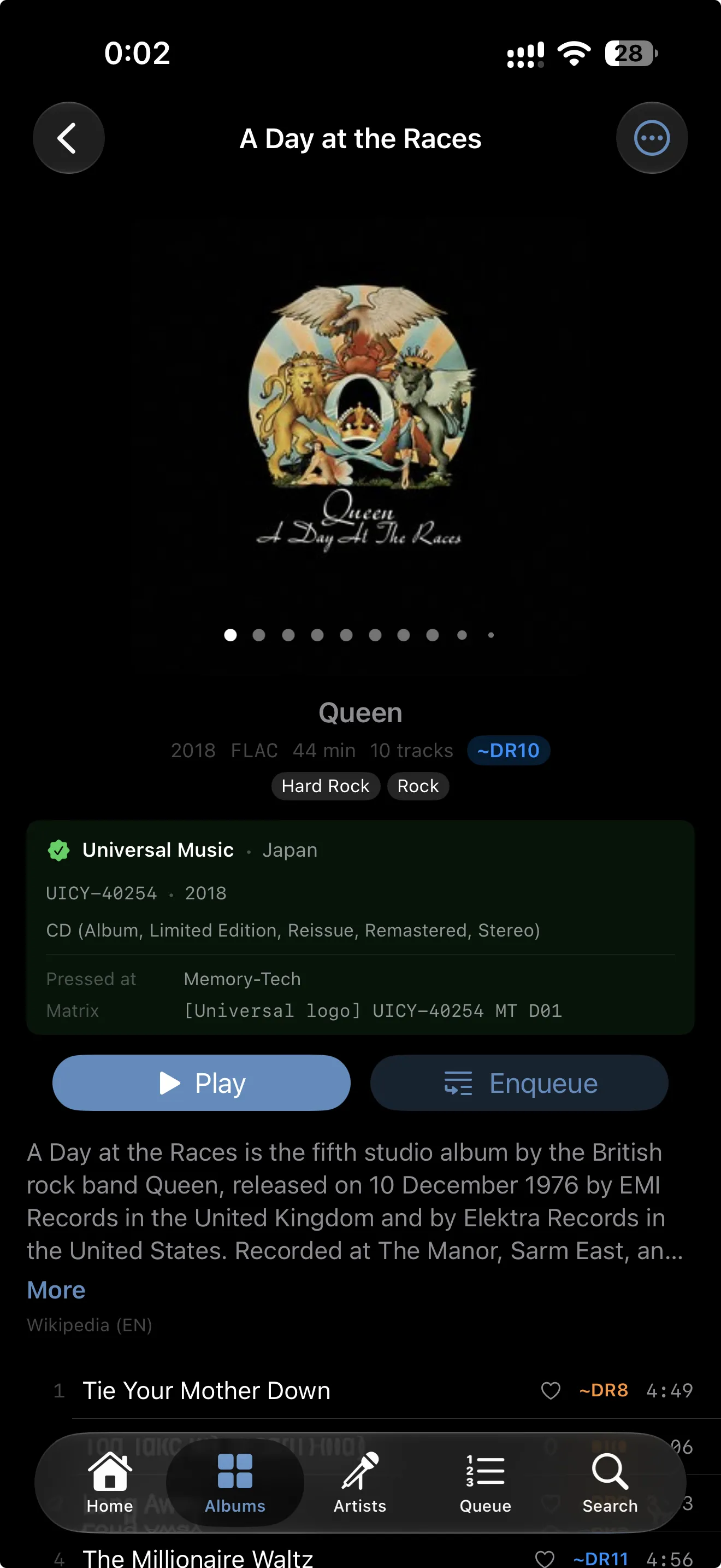 Queen, A Day at the Races: identified as the 2018 Universal Music Japan pressing, with matrix details